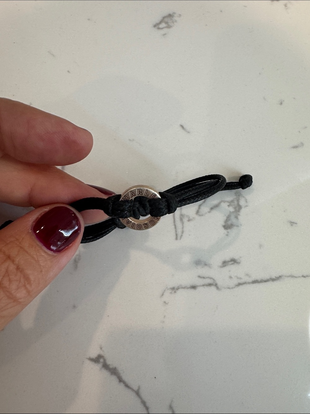 Harley-Davidson Black Cord Bracelet with Metal Logo Ring Rose Gold